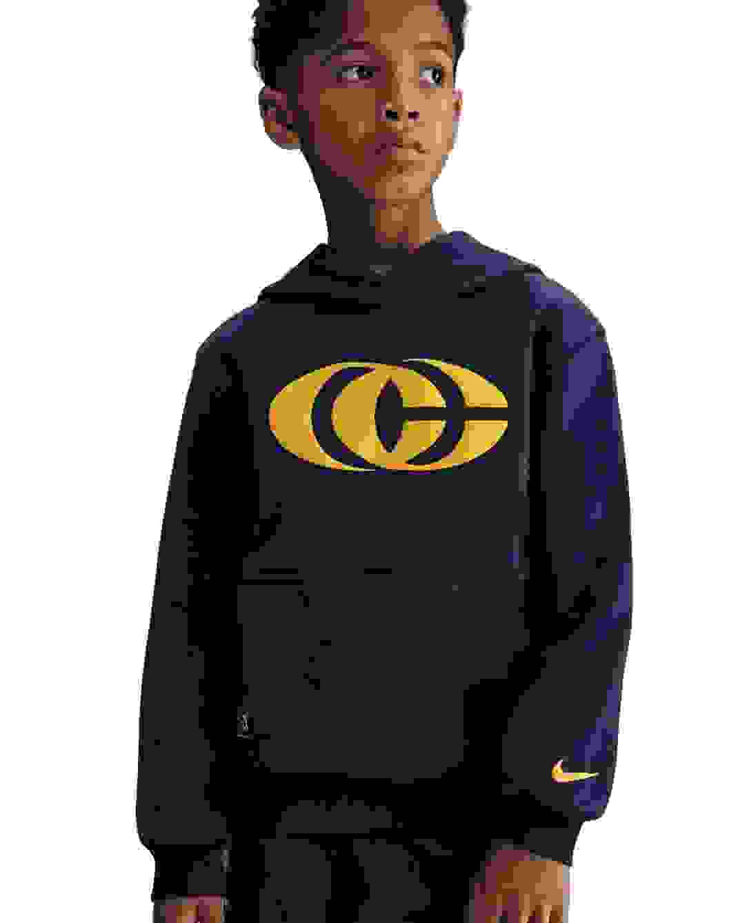 Nike Caitlin Clark Big Kids' Navy/Yellow Fleece Pullover Hoodie